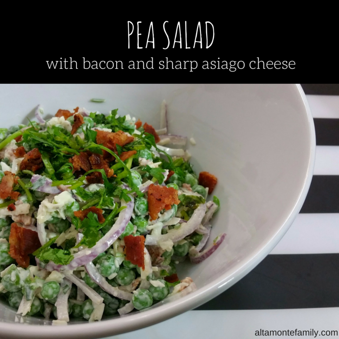 Pea Salad Recipe With Bacon And Sharp Asiago Cheese