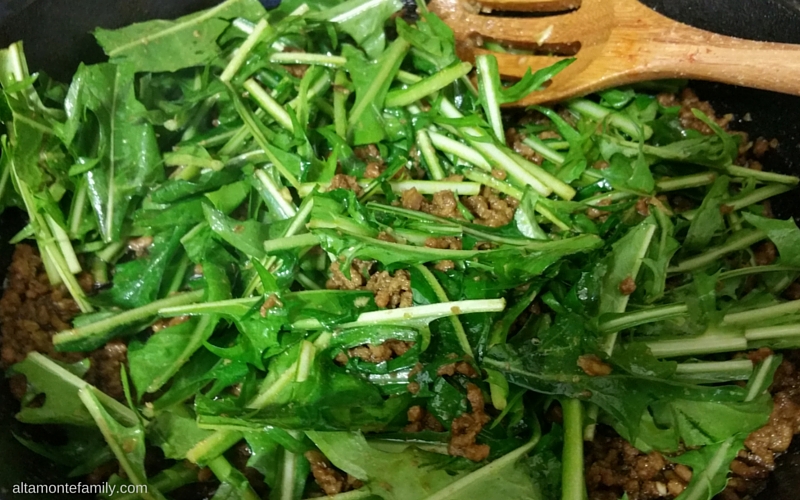 Ground Beef with Dandelion Greens