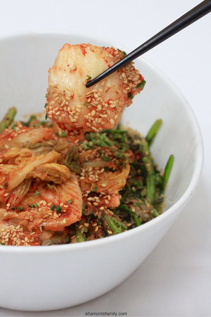 Sesame Dandelion Leaves with Kimchi