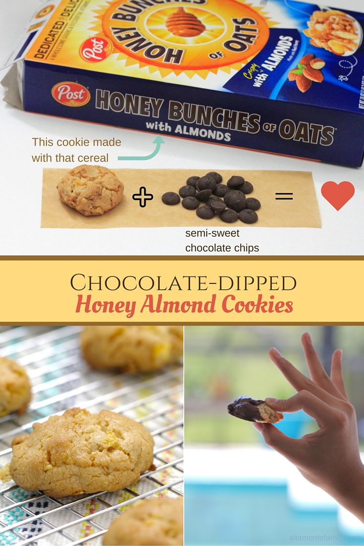 Chocolate-Dipped Honey Almond Cookies made with Cereal