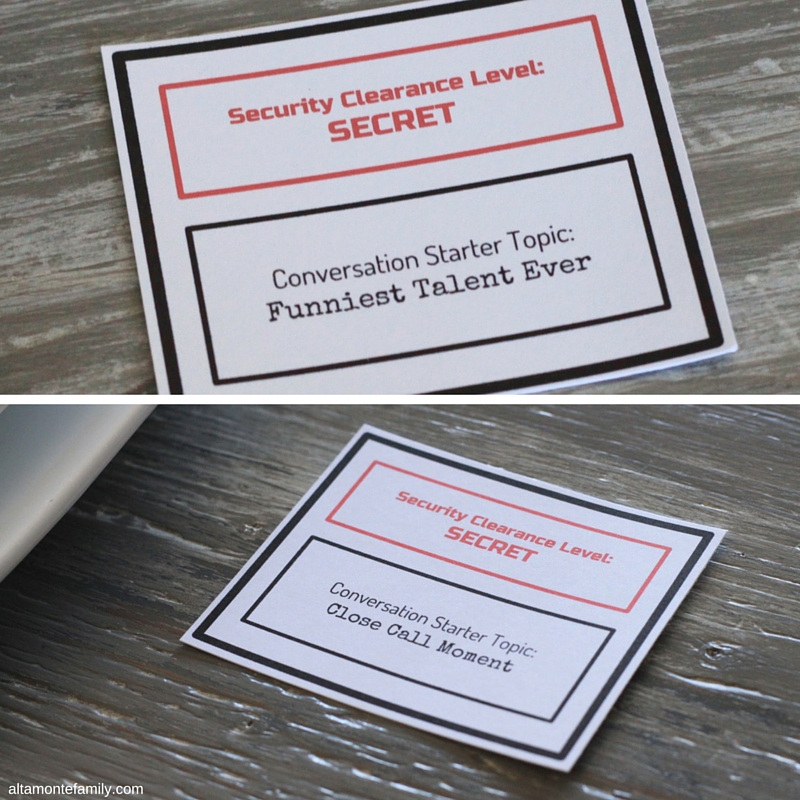 Mission Impossible Party Theme Free Printable Conversation Starters and Utensil Holders