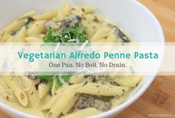 One Pan Vegetarian Alfredo Penne Pasta - Barilla Pronto Recipe - No Boil No Drain