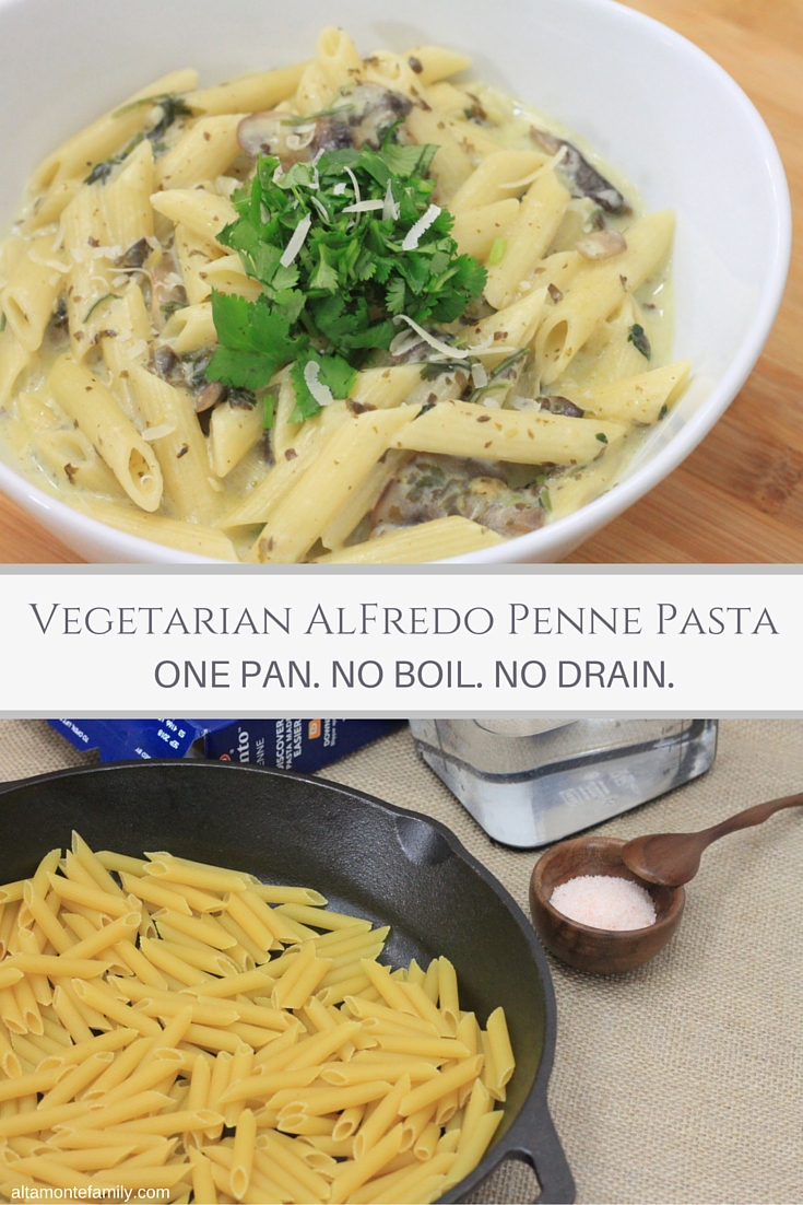 One Pan Vegetarian Alfredo Penne Pasta