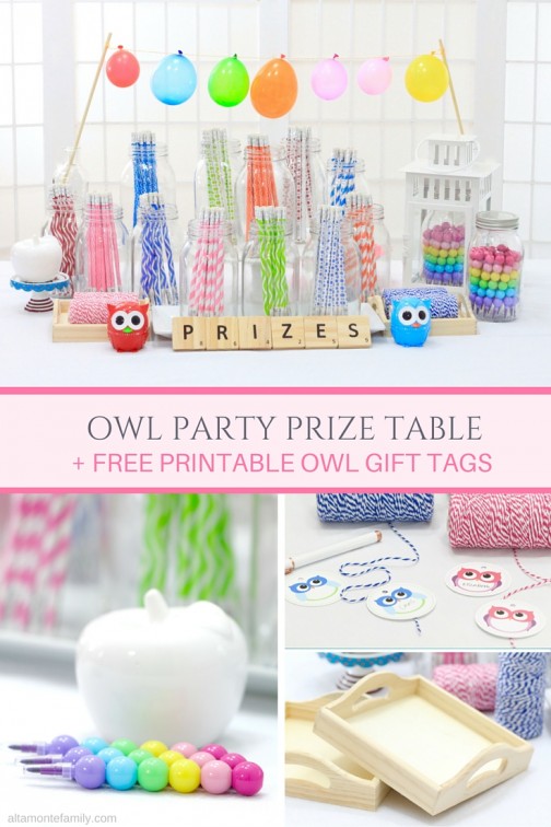 Owl Party Prize Table + Free Printable Owl Gift Tags