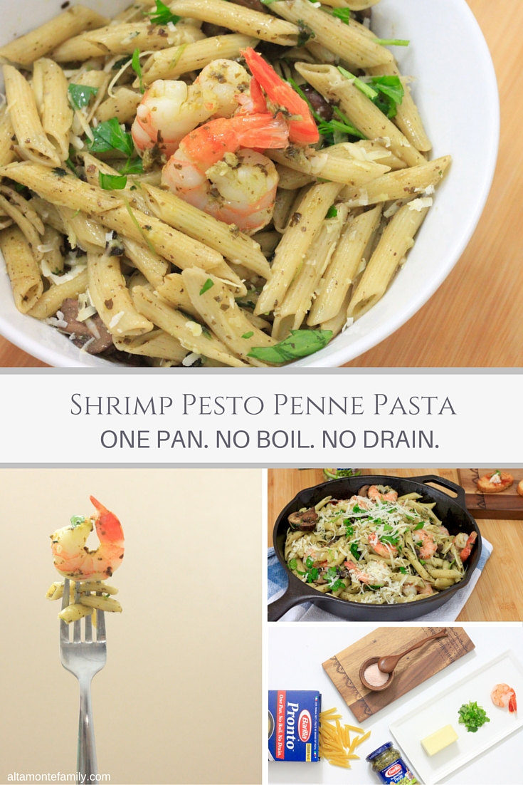 Shrimp Pesto Penne Pasta - One Pan - No Boil - No Drain