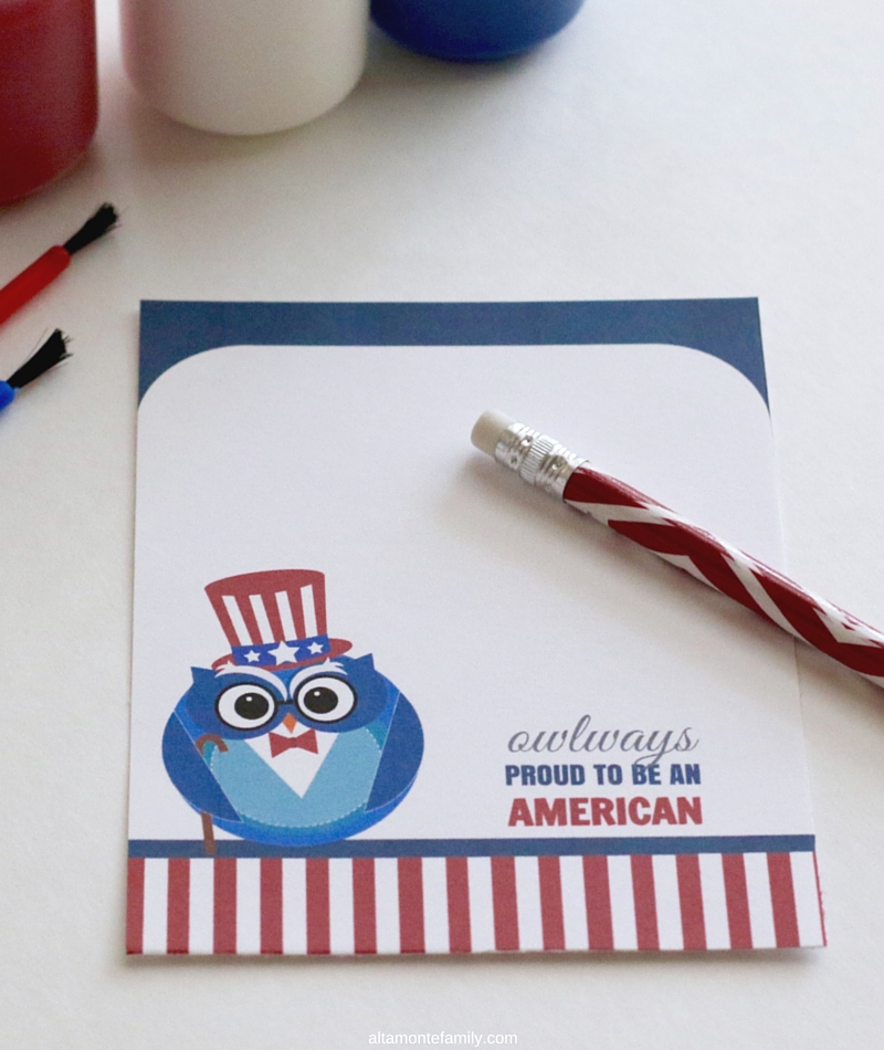 Free Printable Patriotic Owl-American Note Card