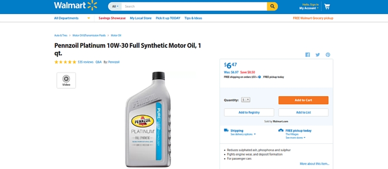 Pennzoil Platinum 10W-30 Synthetic Motor Oil