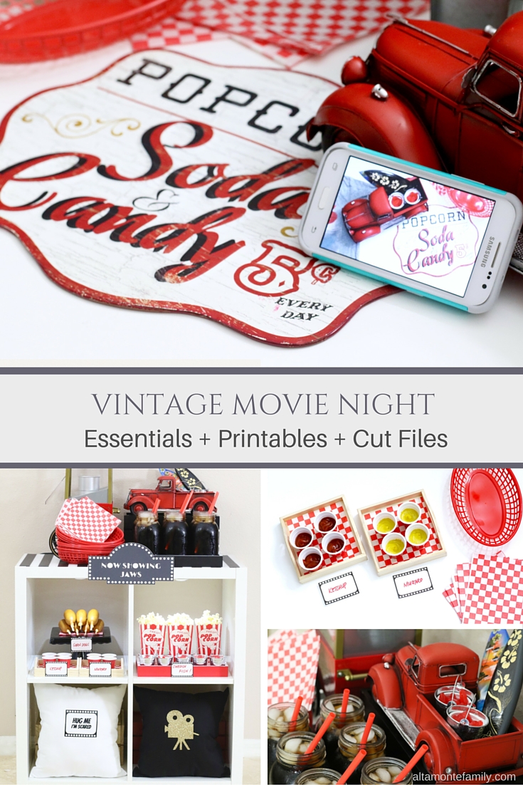 Vintaghe Movie Night Essentials Printables Cut Files and Templates