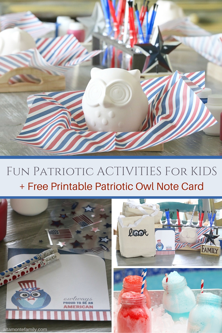 Fun Patriotic Activities for Kids Free Printable Owl Note Card