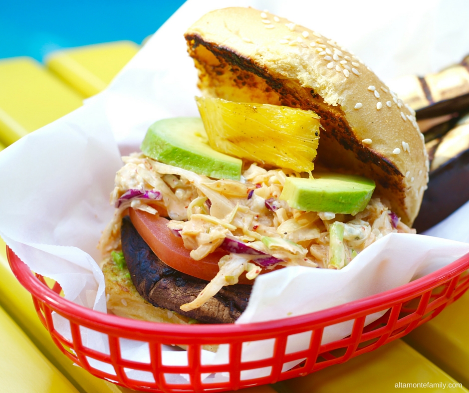 Grilled Shroomburger - Portobello Mushrooms with Pineapple and Kimchi Slaw