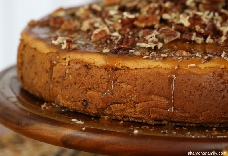 Pumpkin Cheesecake Recipe with Toasted Pecans and Caramel Glaze