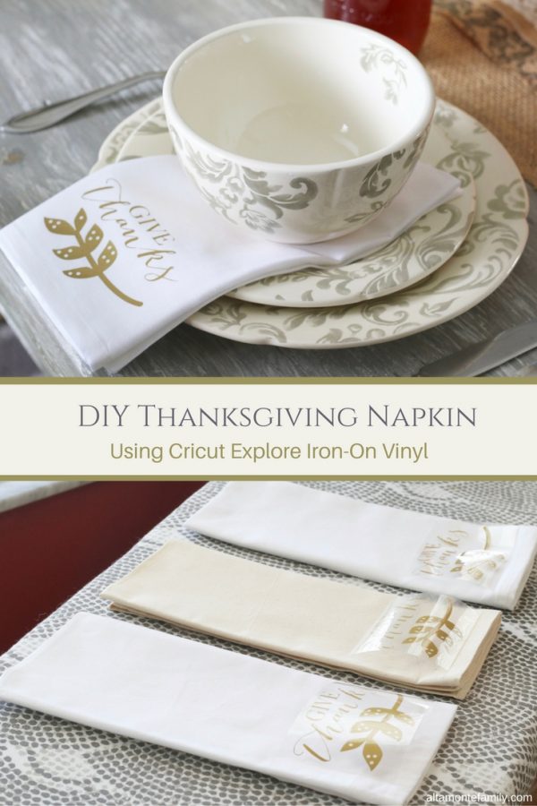 DIY Thanksgiving Dinner Napkin {Cricut Explore IronOn Vinyl}