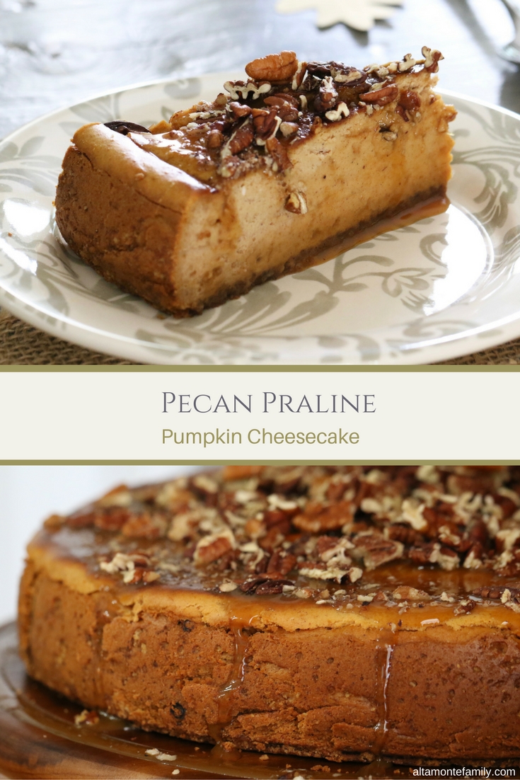 Pecan Praline Pumpkin Cheesecake Recipe with Caramel Glaze - Fall Autumn Dessert Ideas