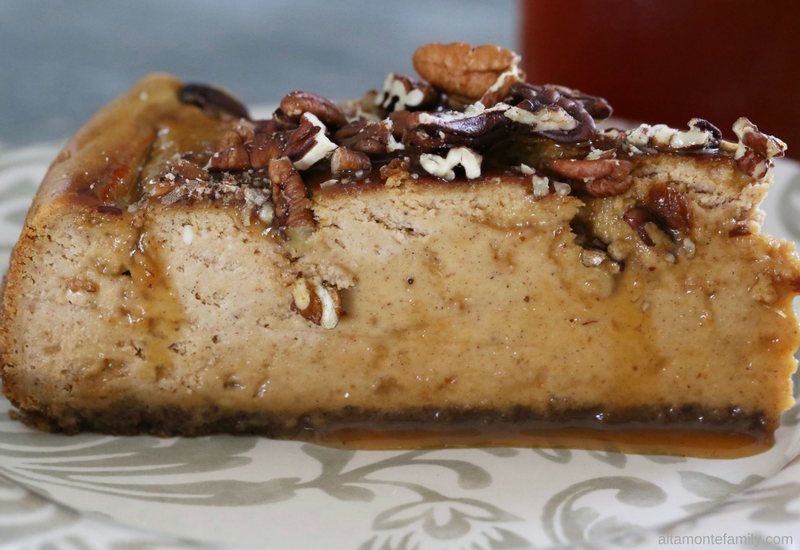 Pecan Praline Pumpkin Cheesecake Recipe with Caramel Glaze - Fall Autumn Dessert Ideas
