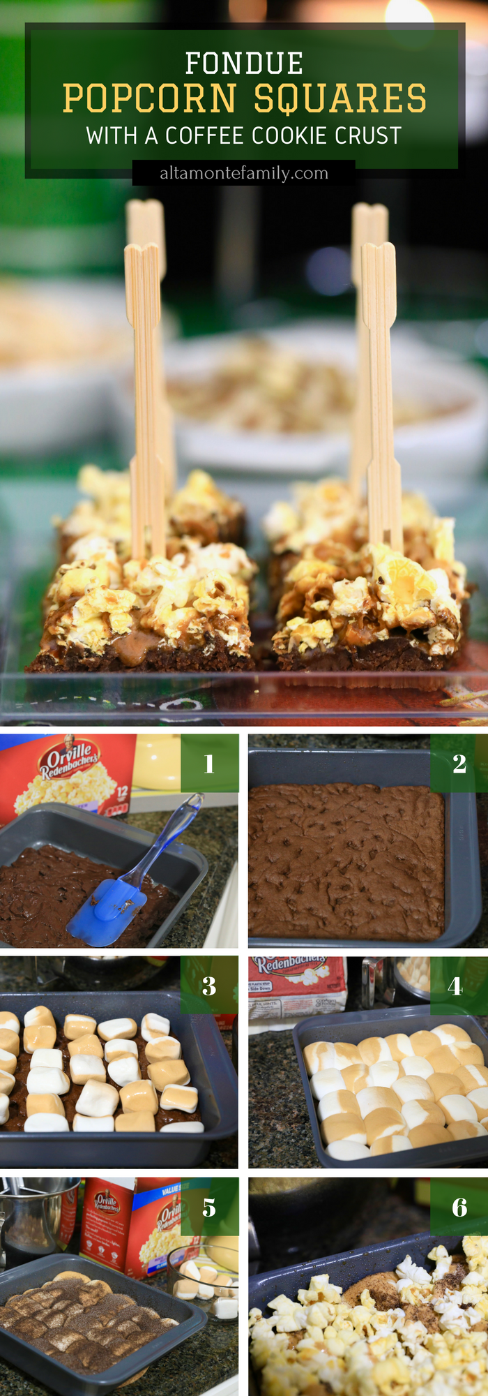 Fondue Popcorn Squares with Coffee Cookie Crust Recipe - Game Day Party Ideas