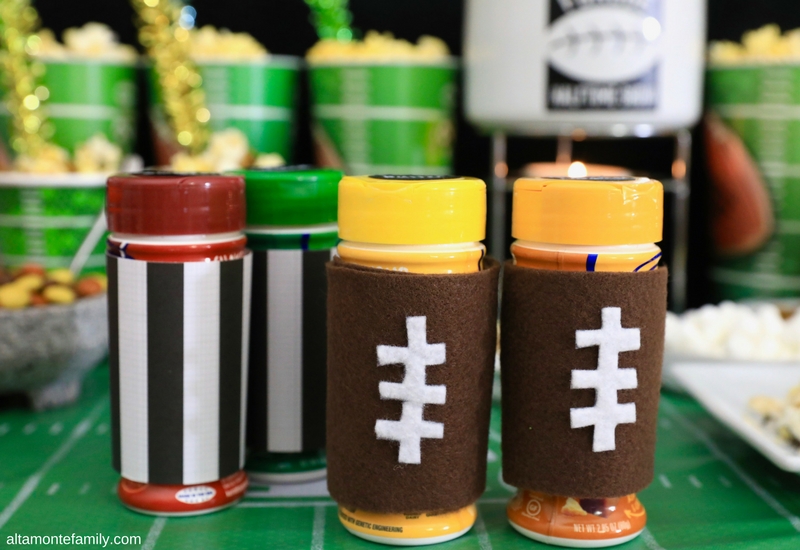 Football Party Decoration Ideas - DIY Game Day Bottle Covers Felt Paper