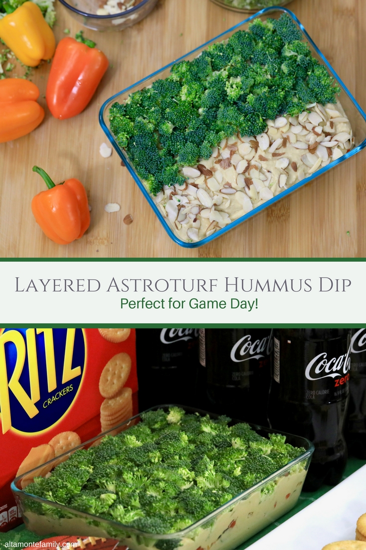 Game Day Recipe Ideas - Layered Astroturf Broccoli Hummus Dip