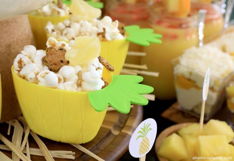 Luau Party Ideas - Hawaiian Food and Decor - Island-Style Popcorn with Kaki Mochi Japanese Rice Crackers