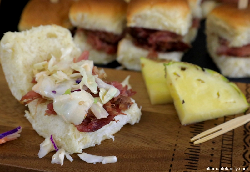 Luau Party Ideas - Hawaiian Food and Decor - Kalua Pig Sliders with Spicy Asian Slaw