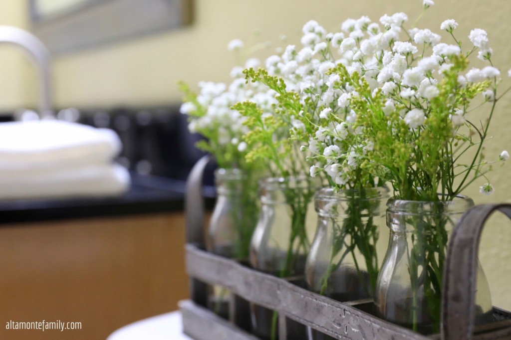Bathroom Decor Ideas - Milk Bottles Floral Arrangement Flower Fillers Angels Breath