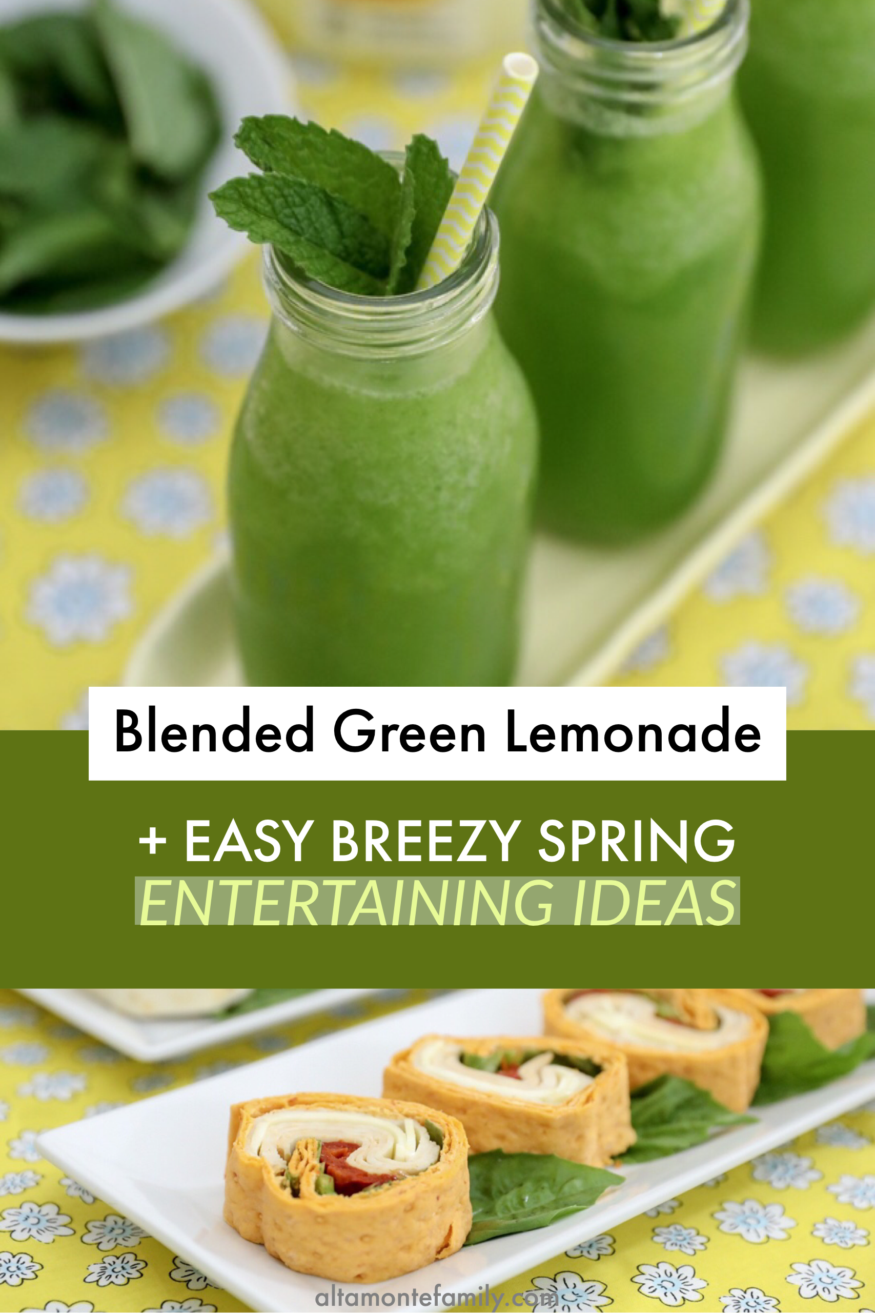 Green Basil Mint Lemonade Spring Time Entertaining